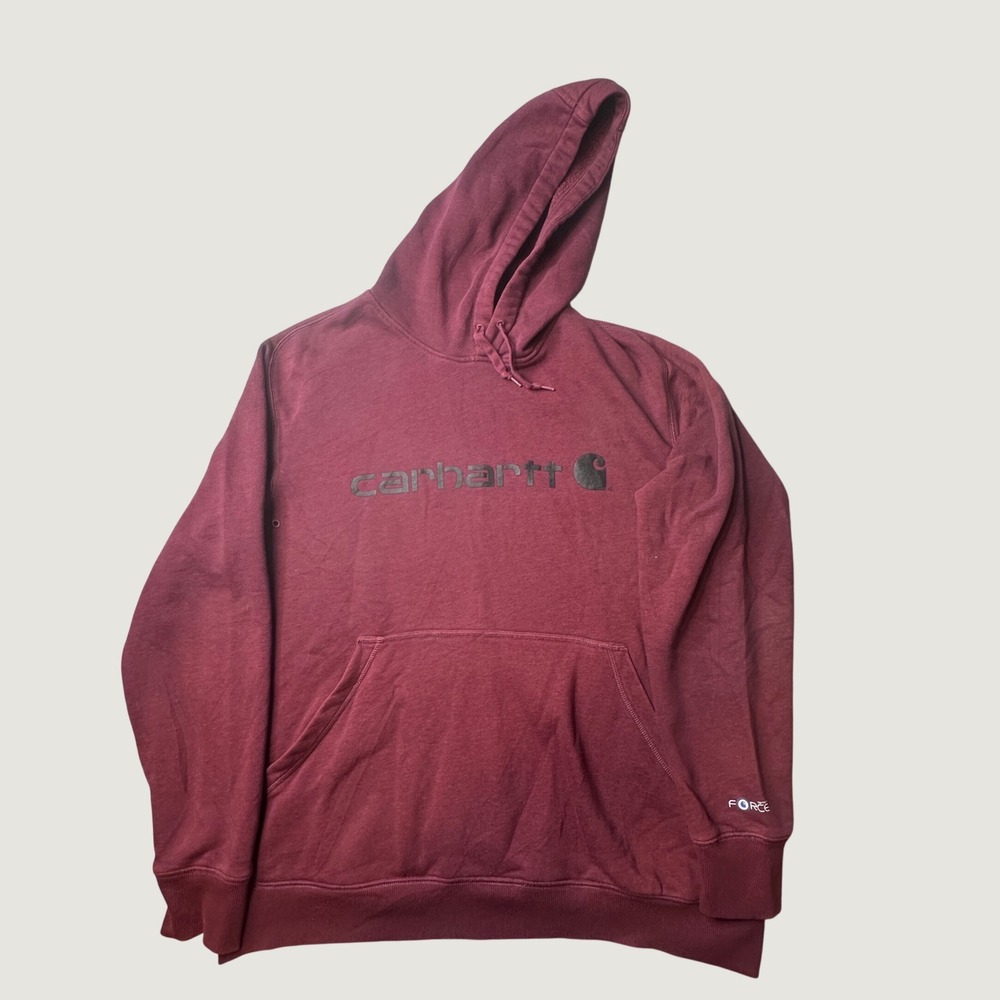 Carhartt Hoodie Mens Large Relaxed Fit 103873 603 Burgundy Force Logo Sweatshirt